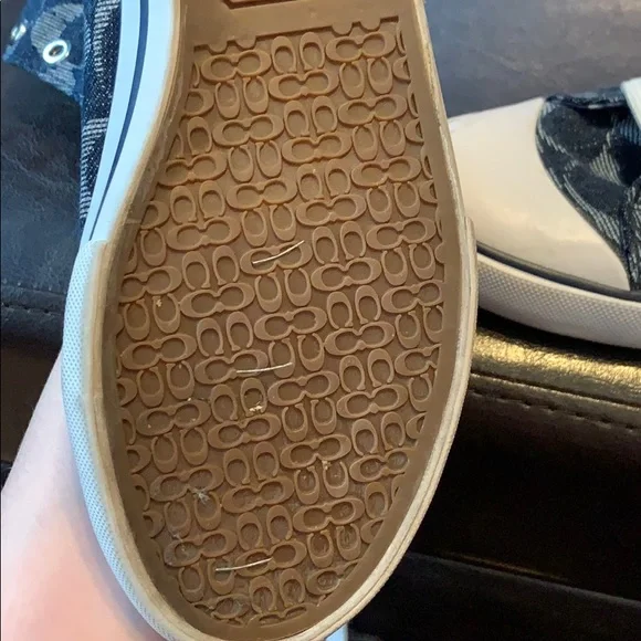 Coach Denim Logo High-Top Sneakers in Blue and White - Picture 8 of 10